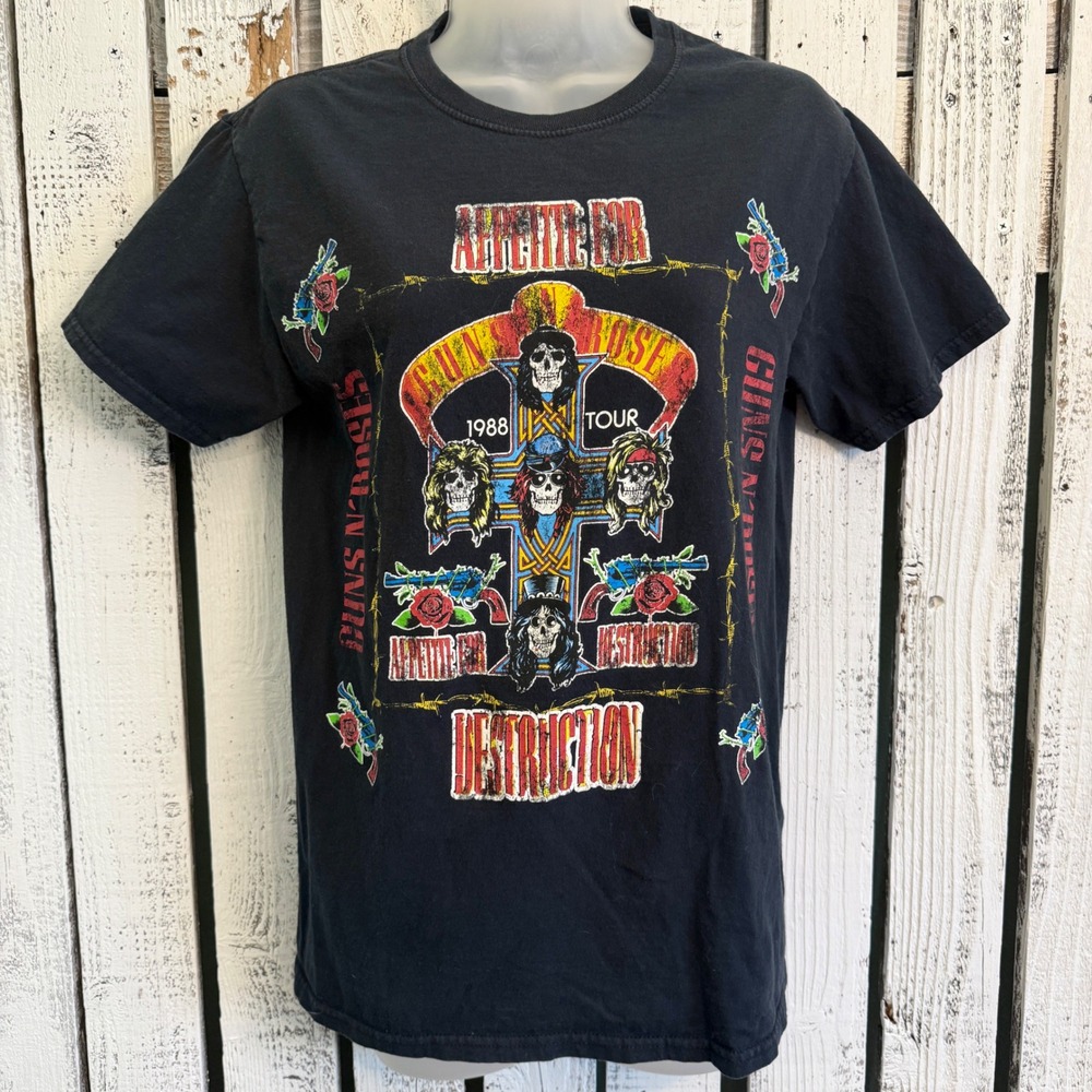 Guns N Roses Appetite for Destruction T-shirt S 1988 Tour Graphic Black‎ Roker